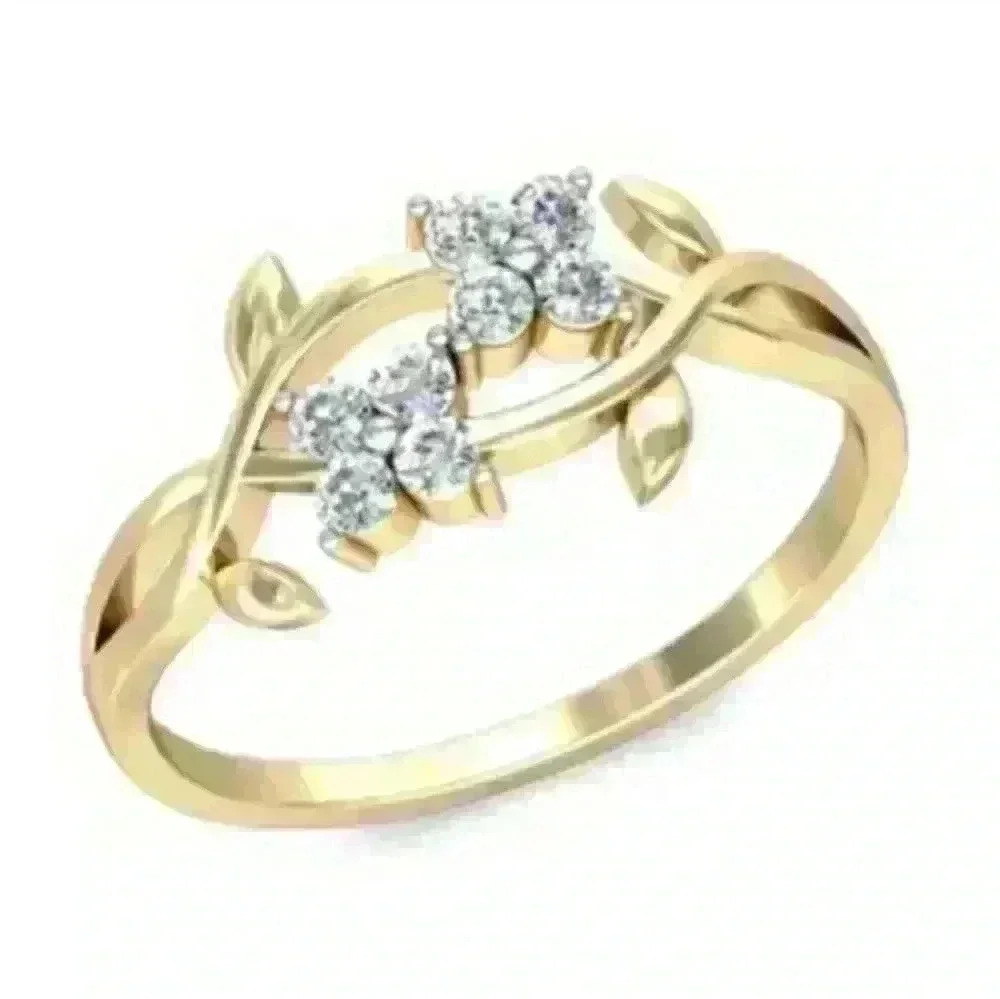 New Yellow Gold Leaf and Flower Ring